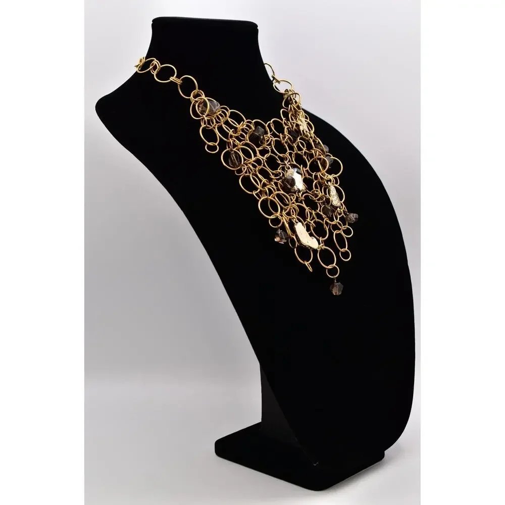 Kara Ross Vintage Collar Bib Statement Necklace Brushed Gold Nugget Signed BinBL